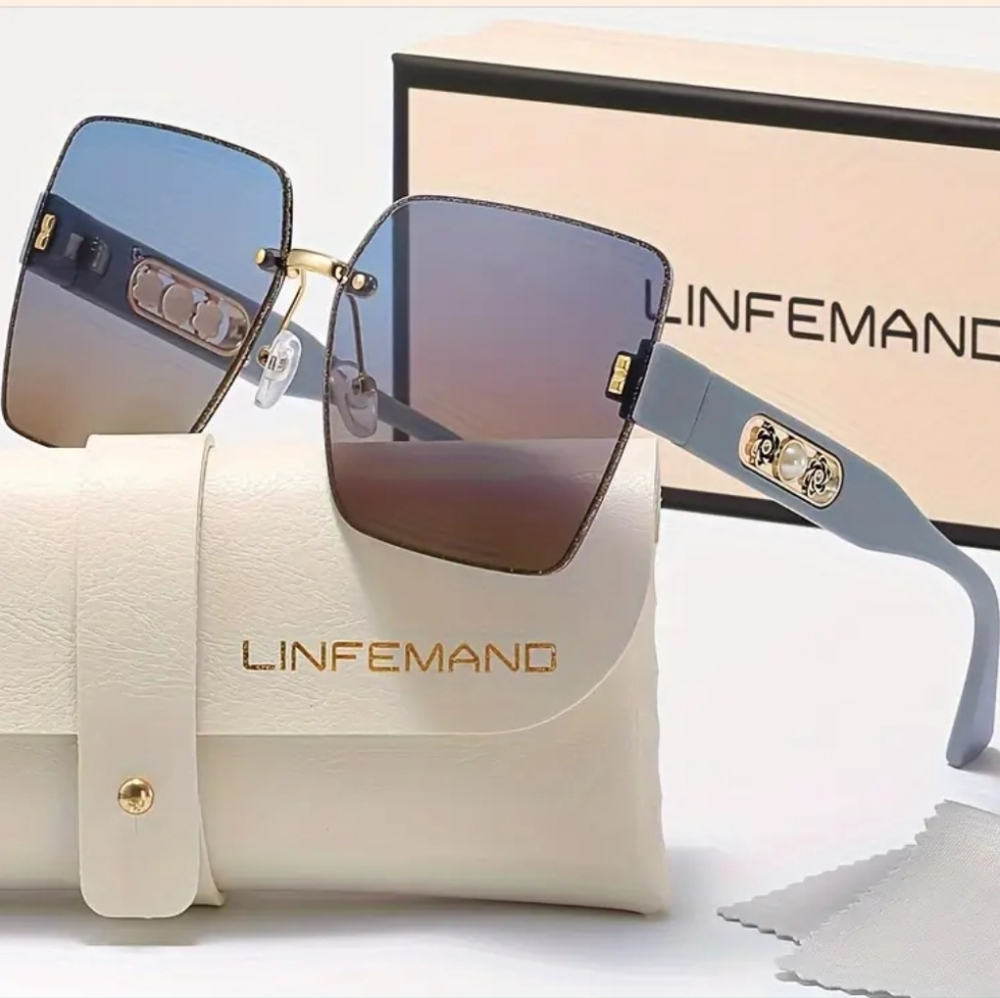 Sunglasses. Blue Gray Showstoppers wirh Pearls And Camilla Flowers On Sides.